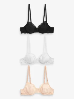 Next Black/ White/Pastel Rose Nude Non Pad Balcony Cotton Blend Ultimate Comfort Bras 3 Pack Best
