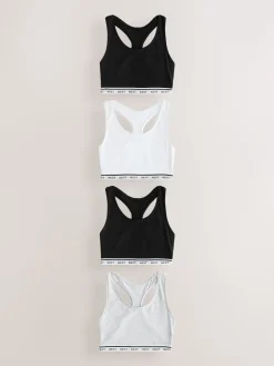 Next Black/Black/Grey/White Ultimate Comfort Cotton Logo Crop Bras 4 Pack New