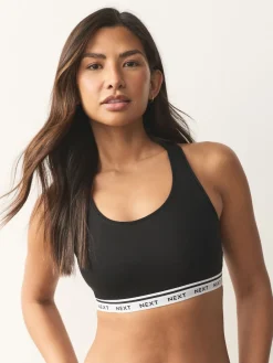Next Black/Black/Grey/White Ultimate Comfort Cotton Logo Crop Bras 4 Pack New