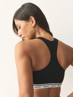 Next Black/Black/Grey/White Ultimate Comfort Cotton Logo Crop Bras 4 Pack New