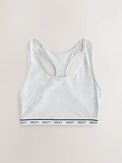 Next Black/Black/Grey/White Ultimate Comfort Cotton Logo Crop Bras 4 Pack New