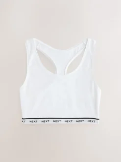 Next Black/Black/Grey/White Ultimate Comfort Cotton Logo Crop Bras 4 Pack New