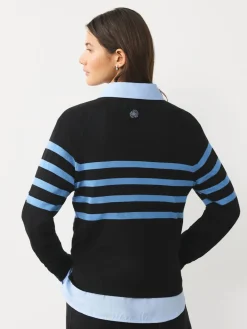 Next Black/Blue Floral Stripe Soft Touch Crew Neck Cotton Rich Jumper Best