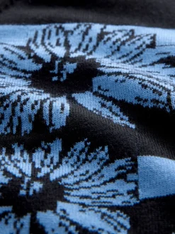 Next Black/Blue Floral Stripe Soft Touch Crew Neck Cotton Rich Jumper Best