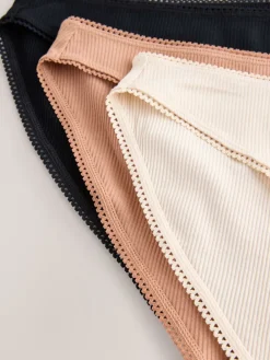 Next High Rise High Leg Cotton Rib Knickers 3 Pack Black/Caramel Nude/Praline Nude Discount