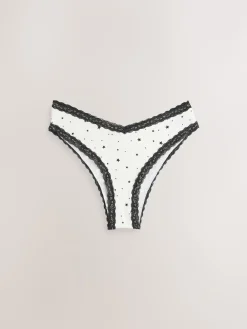 Next Extra High Leg Cotton Lace Knickers 4 Pack Black/Cream