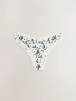 Next Extra High Leg Cotton Lace Knickers 4 Pack Black/Cream