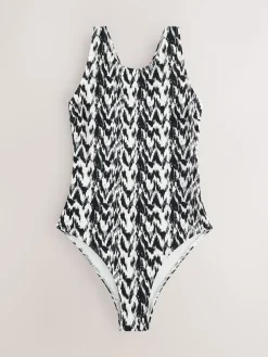 Next Essential High Neck Shaping Swimsuit Black/Cream Ikat Online