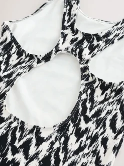 Next Essential High Neck Shaping Swimsuit Black/Cream Ikat Online