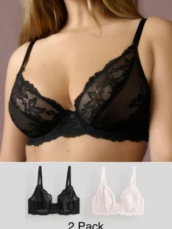 Next Black/Cream Non Pad Plunge DD+ Lace Bras 2 Pack Discount