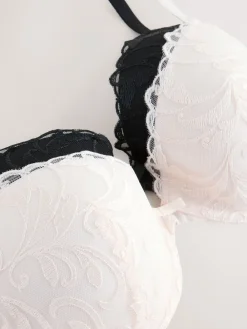 Next Black/Cream Pad Plunge Embroidered Bras 2 Pack Outlet