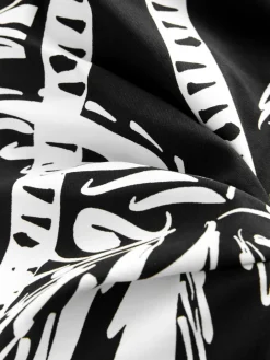 Next Black/Cream Palm Bandeau Ruched Leg Tummy Control Shaping Swimsuit Outlet