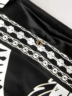 Next Black/Cream Palm Bandeau Ruched Leg Tummy Control Shaping Swimsuit Outlet