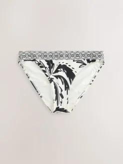 Next Black/Cream Palm High Leg Print Bikini Bottoms Sale