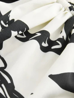 Next Black/Cream Palm Ruched Side Tummy Shaping Control Swimsuit Outlet