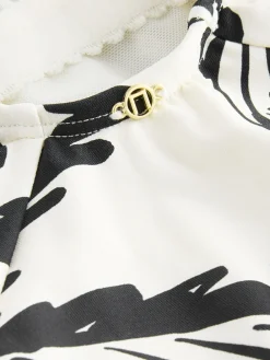 Next Black/Cream Palm Ruched Side Tummy Shaping Control Swimsuit Outlet