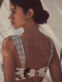 Next Black/Cream Palm Wired Bandeau Bikini Top New