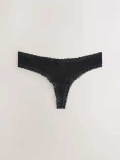 Next Black/Cream Thong Cotton Lace Knickers 4 Pack Online