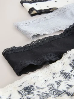 Next Black/Cream Thong Cotton Lace Knickers 4 Pack Online