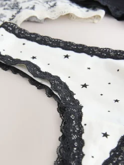 Next Black/Cream Thong Cotton Lace Knickers 4 Pack Online