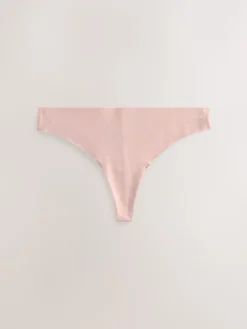 Next Black/Cream/Pink Thong Cotton Blend No VPL Knickers 7 Pack New