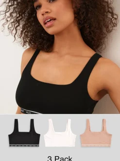 Next 3 Pack Ultimate Comfort Crop Tops Black/Cream/Praline Nude Best