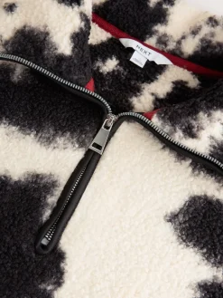 Next Black/Ecru Cow Print Soft Touch Cosy Teddy Borg Quarter Zip Fleece