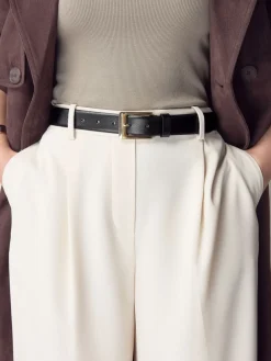 Next N. Premium Made In Italy Leather Belt Black/Gold Tone Best