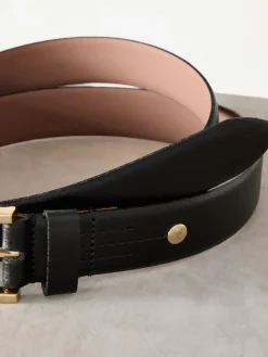 Next N. Premium Made In Italy Leather Belt Black/Gold Tone Best