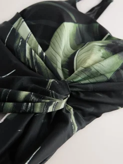 Next Twist Scoop Tummy Control Swimsuit Black/Green Leaf Clearance