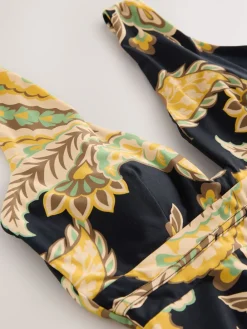 Next Black/Green Paisley Plunge Shaping Tummy Control Swimsuit Hot