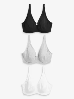 Next Non Pad Full Cup DD+ Cotton Blend Ultimate Comfort Bras 3 Pack Black/Grey Marl/White Hot