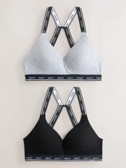 Next Black/Grey Ultimate Comfort Cotton Non Wired Padded Bras 2 Pack Clearance