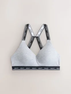 Next Black/Grey Ultimate Comfort Cotton Non Wired Padded Bras 2 Pack Clearance