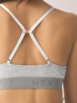 Next Cotton Ribbed Logo Bralettes 3 Pack Black/Grey/Pink Clearance
