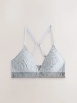 Next Cotton Ribbed Logo Bralettes 3 Pack Black/Grey/Pink Clearance
