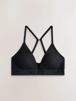 Next Cotton Ribbed Logo Bralettes 3 Pack Black/Grey/Pink Clearance