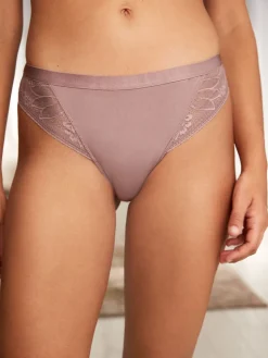 Next High Leg Microfibre and Lace Knickers 2 Pack Black/Mauve Purple New