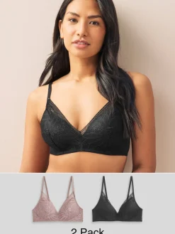 Next Pad Non Wire Lace Detail Ultimate Comfort Bras 2 Pack Black/Mauve Purple Best