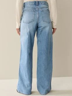 Next Wide Leg Jeans 2 Pack Black/Mid Blue Online