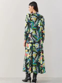 Next Long Sleeve Midi Shirt Dress Black/Multi Floral Outlet