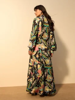 Next Printed Long Sleeve Shirt Dress Black/Multi Floral New