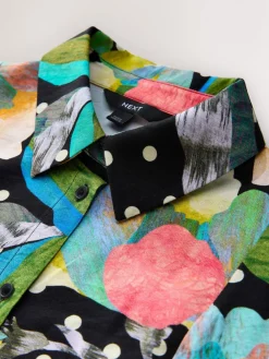 Next Printed Long Sleeve Shirt Dress Black/Multi Floral New