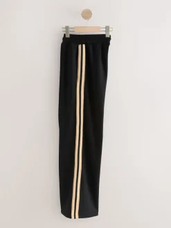 Next Black/Neutral Slinky Wide Leg Side Stripe Track Trousers Online