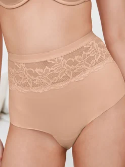 Next Black/Nude High Waist Lace Tummy Control Light Shaping Knickers 2 Pack Online
