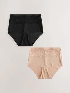 Next Black/Nude High Waist Lace Tummy Control Light Shaping Knickers 2 Pack Online