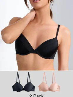Next Black/Nude Push Up Pad Plunge A-E Smoothing Ultimate Comfort Bras 2 Pack
