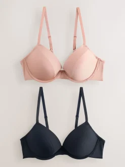 Next Black/Nude Push Up Pad Plunge A-E Smoothing Ultimate Comfort Bras 2 Pack