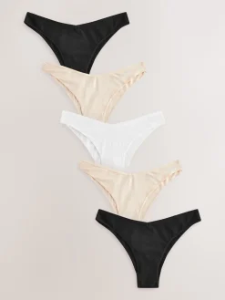 Next Extra High Leg Cotton Rich Knickers 5 Pack Black/Pastel Rose Nude/White Sale