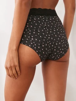 Next Black/Pink Heart Print Full Brief Cotton Lace Knickers 4 Pack Clearance